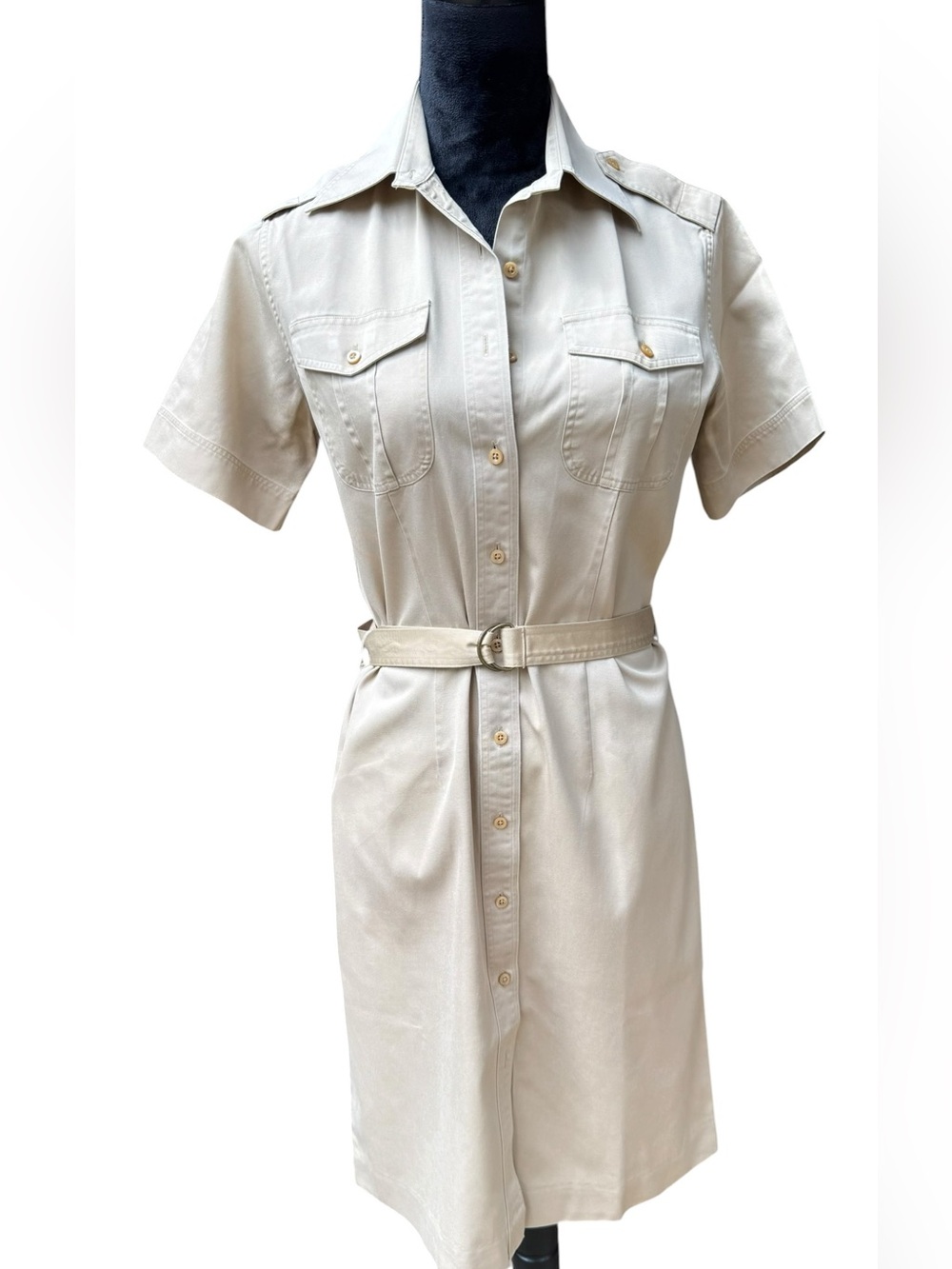 Brook Brothers Classic Beige Shirt Dress with Belt Size 4